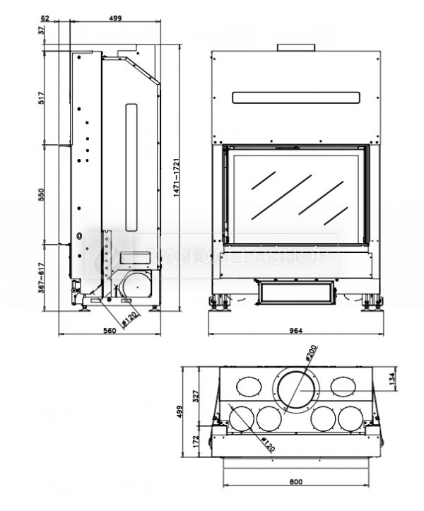 Rocal G350 egyenes kandallóbetét acélból kandalloshop