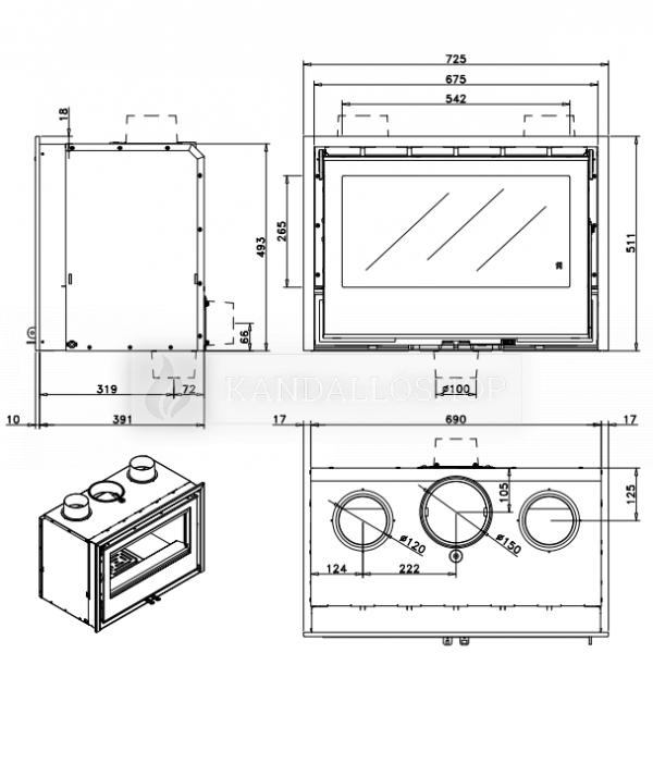 Rocal ARc 70 modern acél kandallóbetét kandalloshop