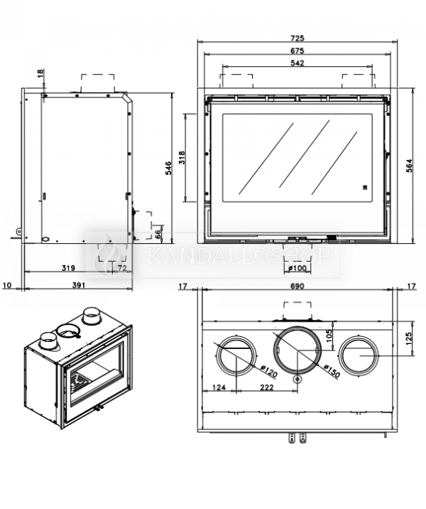 Rocal ARc 70 A modern kandallóbetét acélból kandalloshop