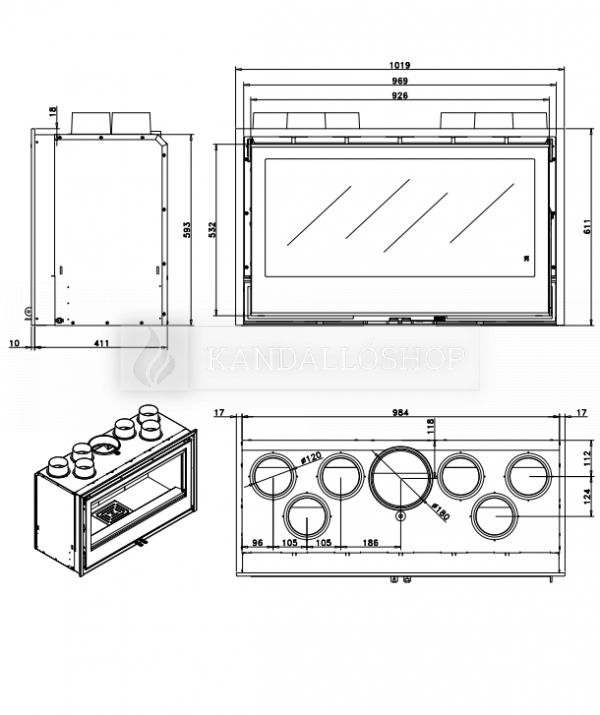 Rocal ARc 100 modern egyenes kandallóbetét kandalloshop