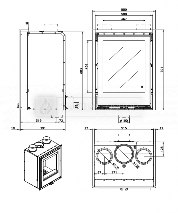 Rocal ARc 50V acél légfűtétes kandallóbetét kandalloshop