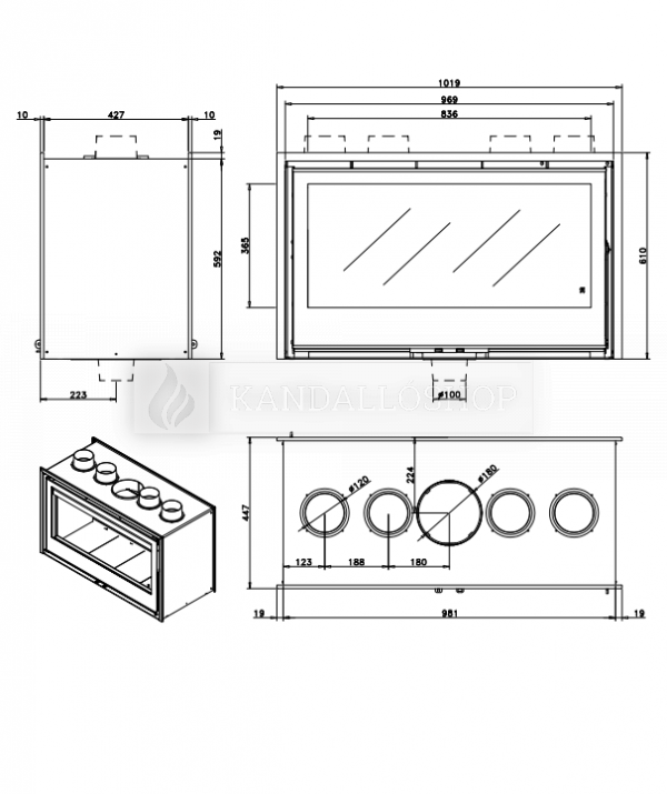 Rocal ARc 100 DC légfűtéses kétoldalas kandallóbetét acélból vermikulit belsővel kandalloshop