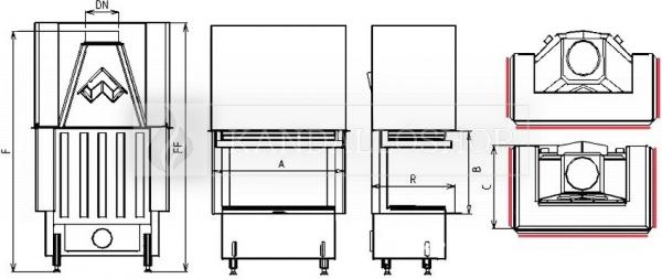 Kobok Chopok 2R90 84 VD 865/450 510 570-S/380 tolóajtós kandallóbetét hármoldalas üvegezéssel kandalloshop