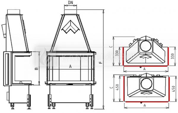 Kobok Chopok 2R90 84 LD 840/450 510 570-S/450 exkluzív három oldalú kandallóbetét oldalra nyíló ajtóval kandalloshop