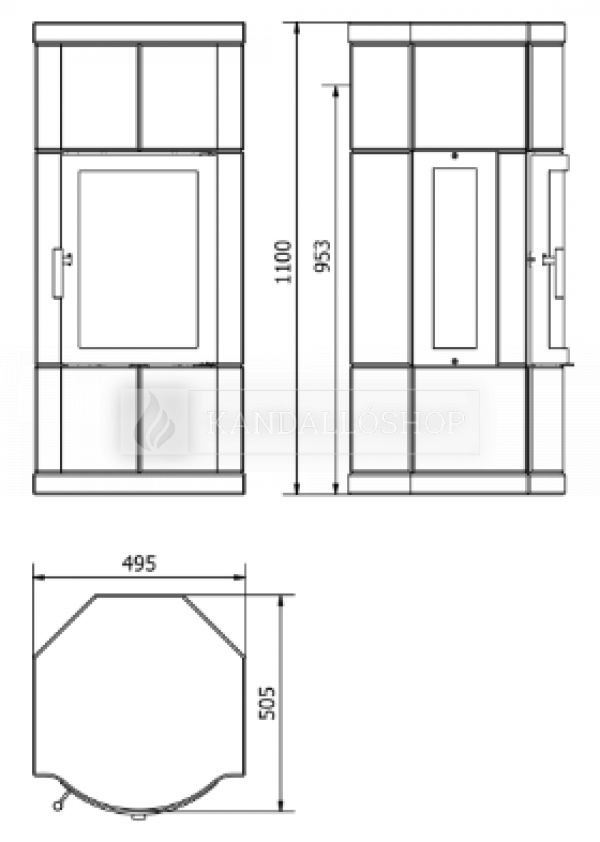 Norsk Kleber Merethe 110 hőtárolós kandallókályha oldalsó üveg opcióval kandalloshop