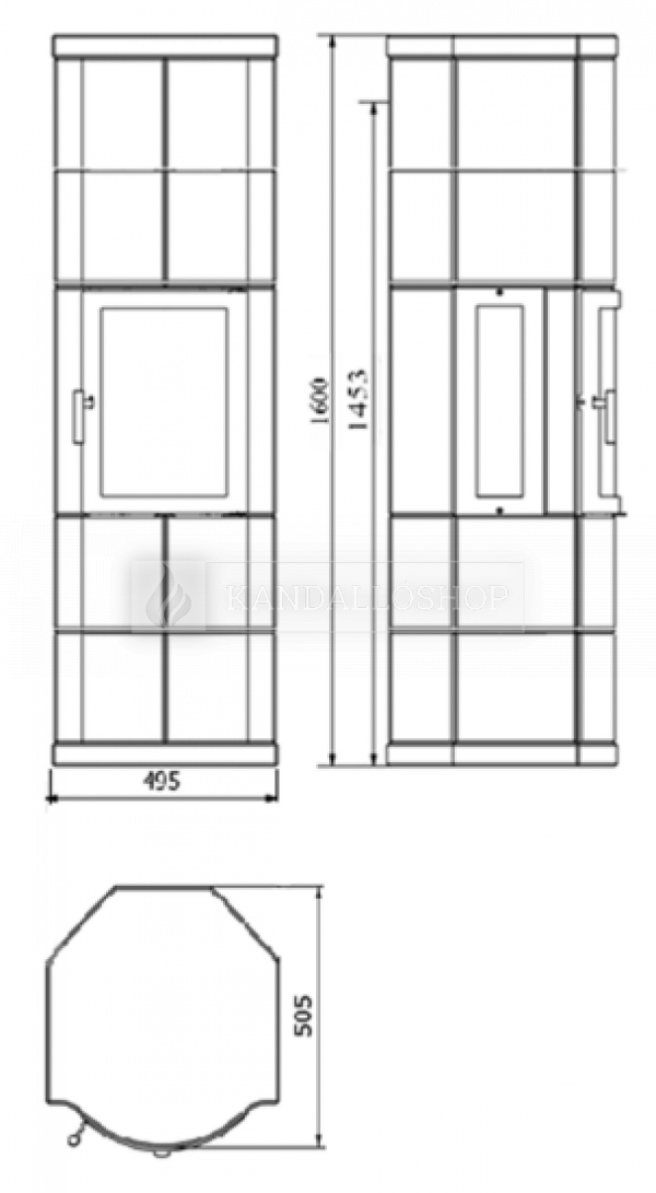 Norsk Kleber Merethe 160 hőtárolós kandallókályha vermikulit tűztérrel és oldalsó üveg opcióval kandalloshop